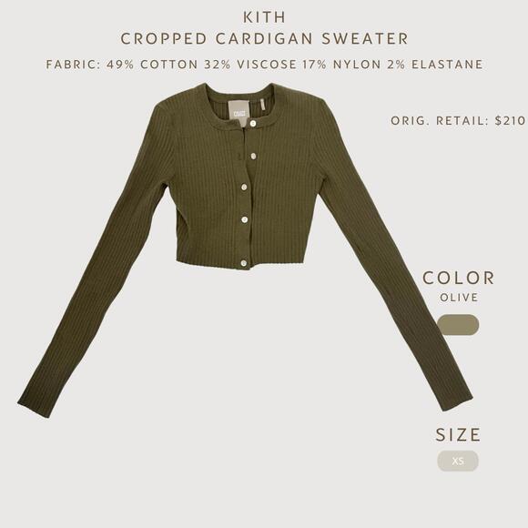 Kith Cropped Ribbed Cardigan Olive XS - Picture 2 of 9